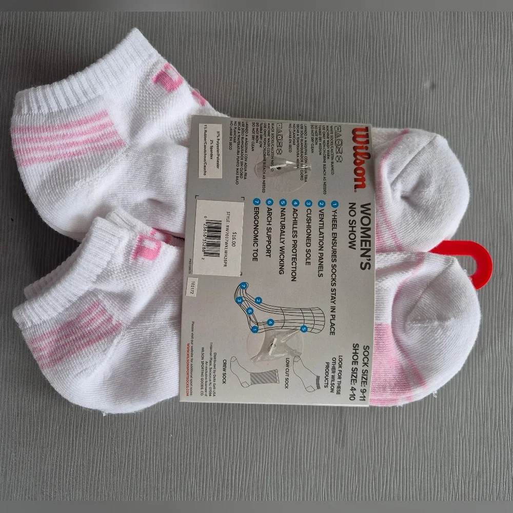 Wilson Women's No-Show Socks - White with Pink Stripes 5 Pack - Picture 2 of 2